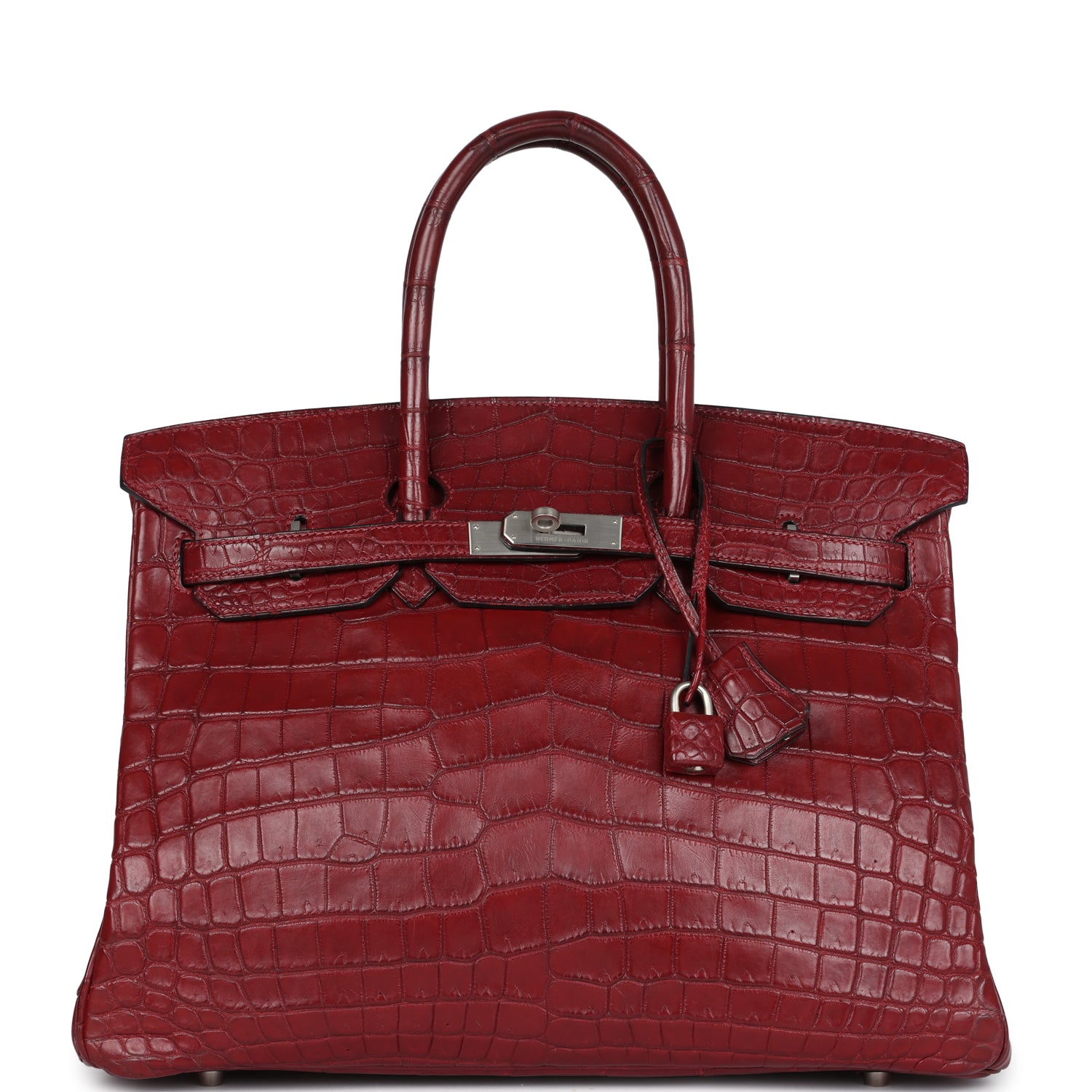 On Sale Vintage Hermes Travel Birkin 35 Rouge H Niloticus Crocodile Brushed Palladium Hardware