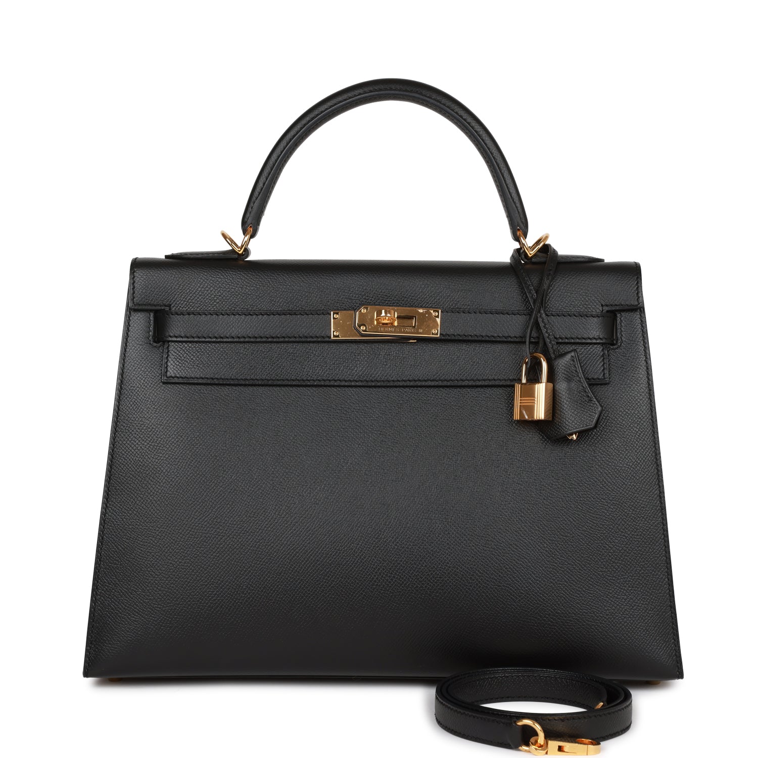 On Sale Pre-owned Hermes Kelly Sellier 32 Black Epsom Gold Hardware